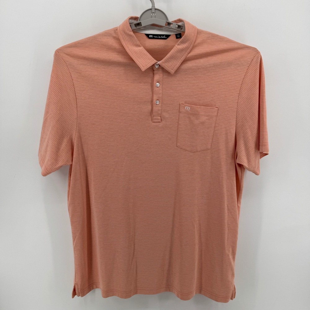 TravisMathew Mens XXL Pima Cotton Blend Striped Polo Shirt Peach Coral Orange